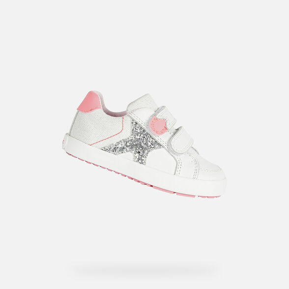 Geox Kilwi Baby Girl White And Fluofuchsia Sneakers Geox